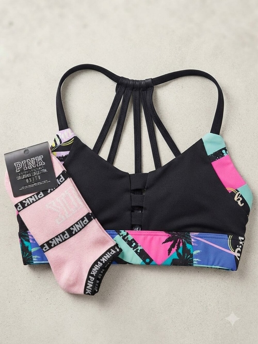 Victoria's Secret PINK XS Black Bikini Top And NWT Socks